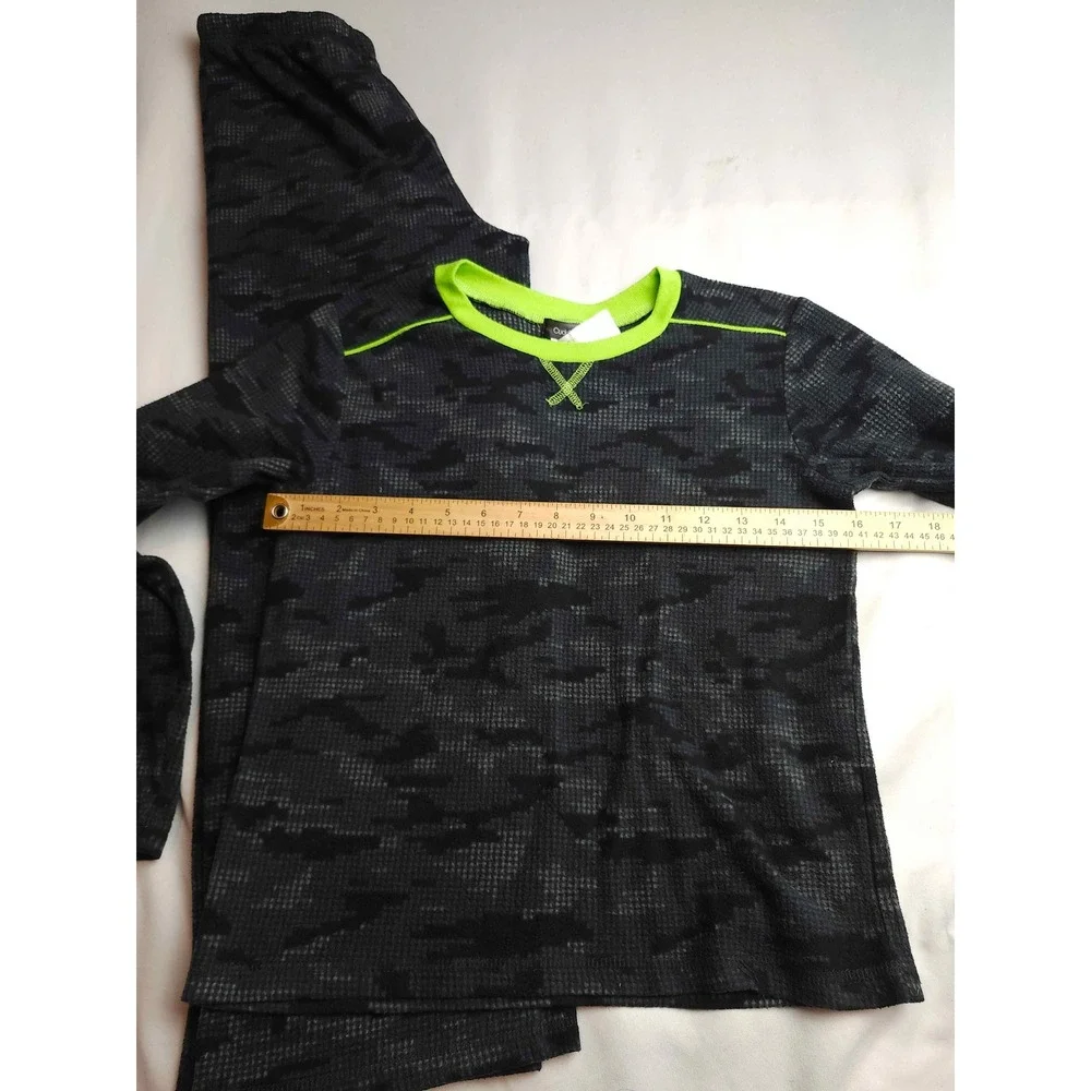 Cuddl Duds Boys Pajama Set L 10/12 Camo Thermal Waffle Knit 2pc